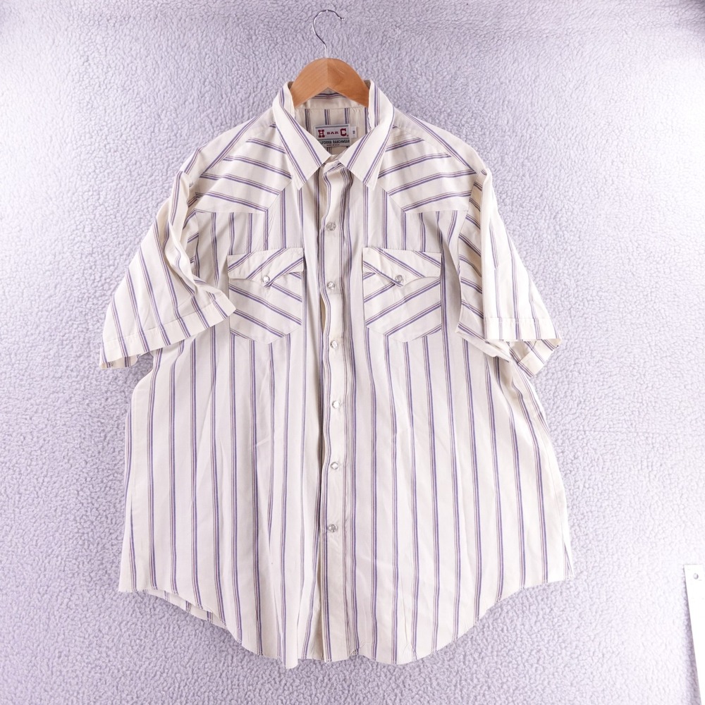 Vintage H Bar C California Ranchwear Mens Striped Western Pearl Snap Shirt 18